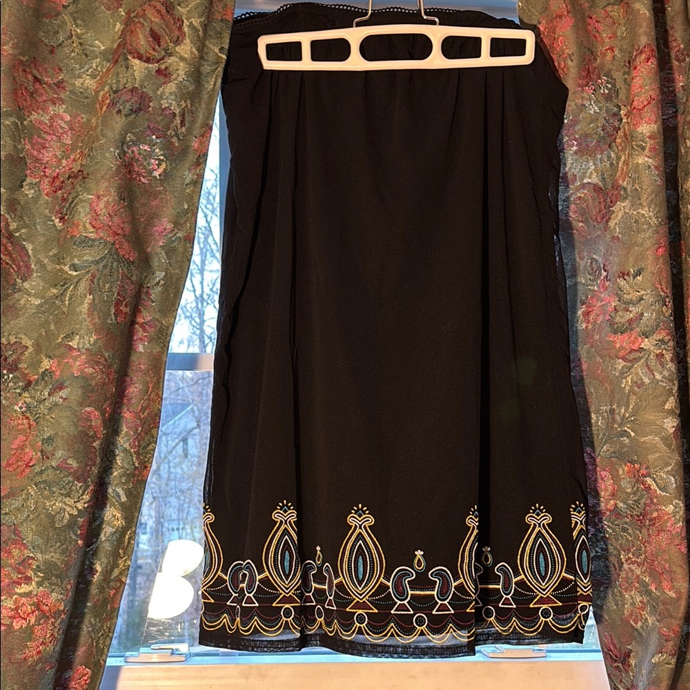 Vintage Boho Black Embroidered Skirt